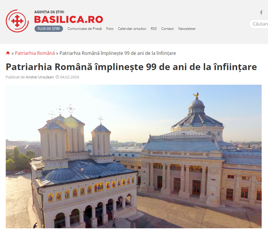 В недела, на 4 февруари, Романската патријаршија прослави 99 години од основањето
